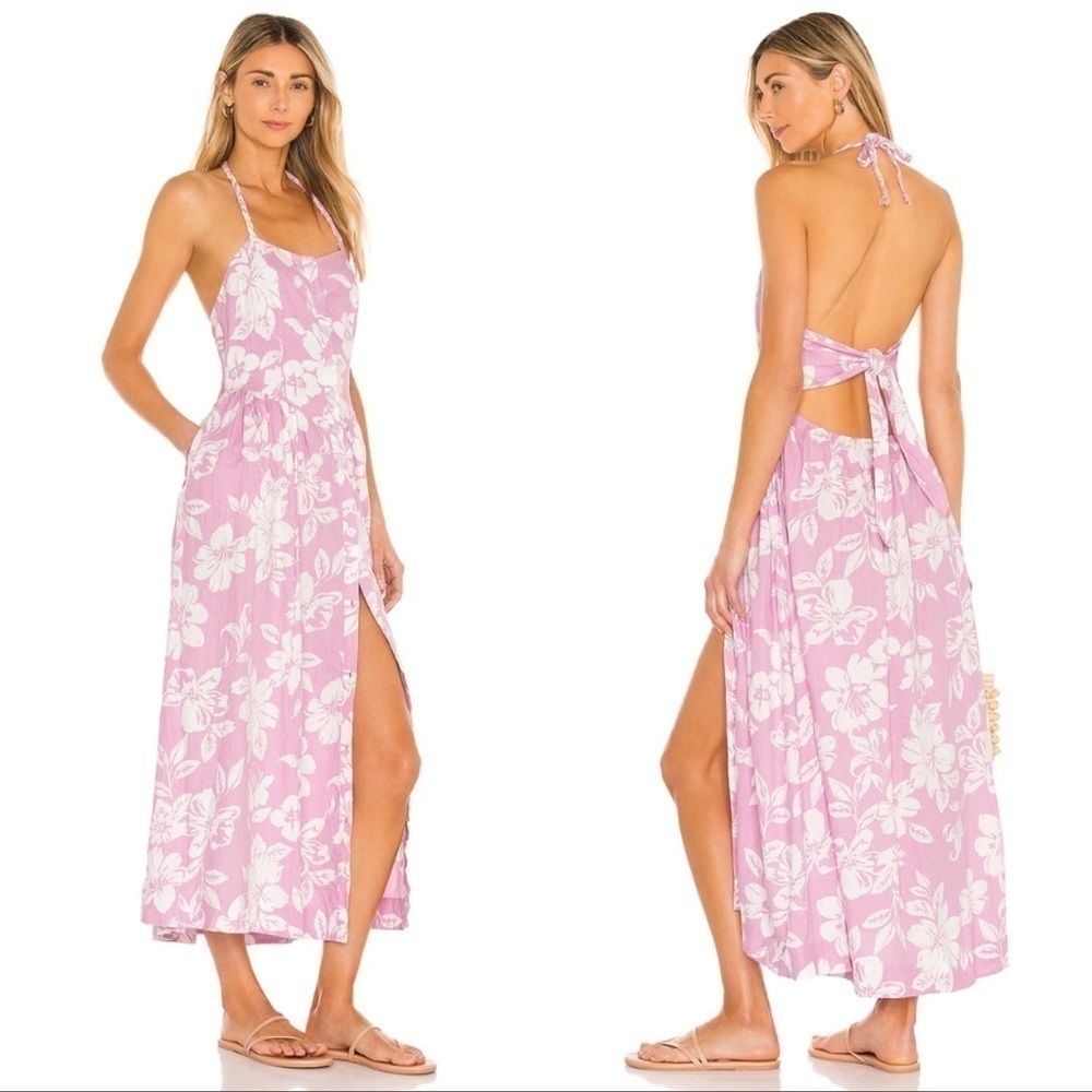 Free People Floral MIDI Dress White Linen Blend Perfect Sundress